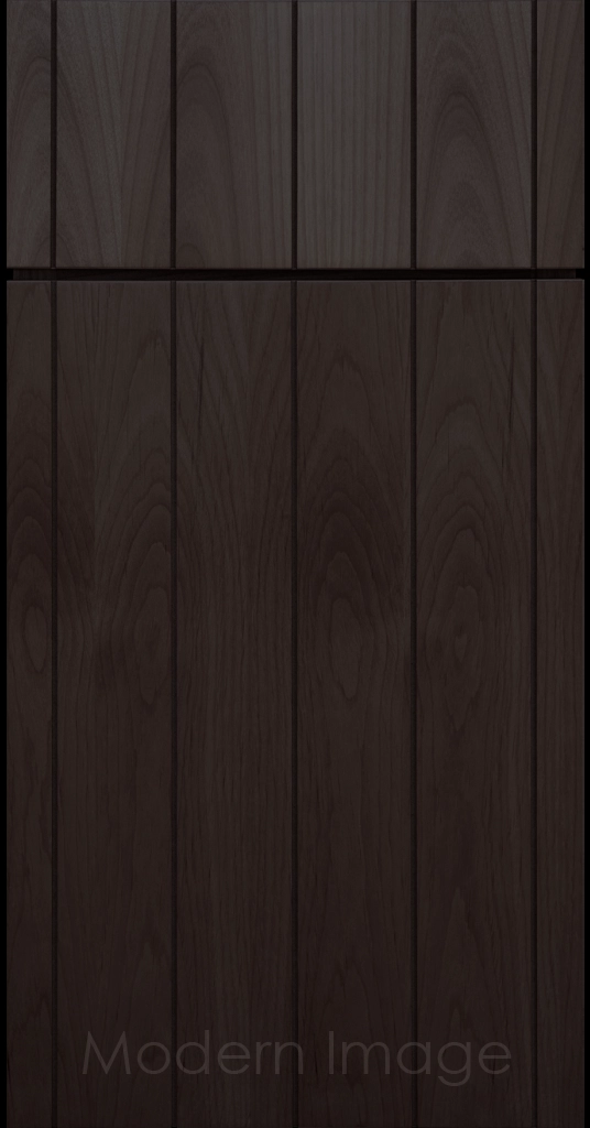 Front view of a Brooklyn style Grooved Flat Panel Cabinet Door and Drawer finished in Cocoa Stain.
